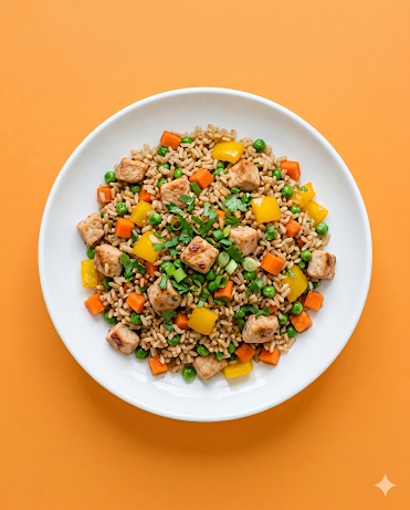 Arroz integral salteado con pavo y