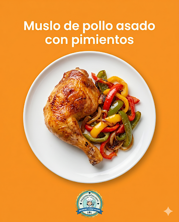 Muslo de pollo asado con pimientos