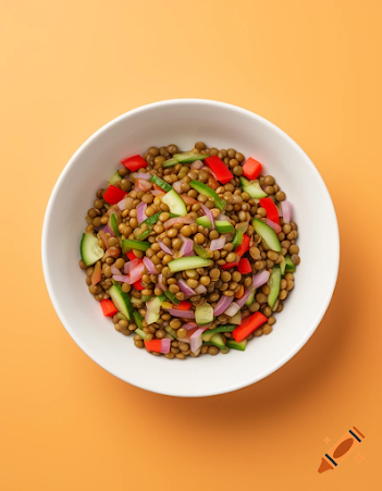 Ensalada templada de lentejas con pimientos y pepino