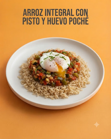 Arroz integral con pisto y huevo poché