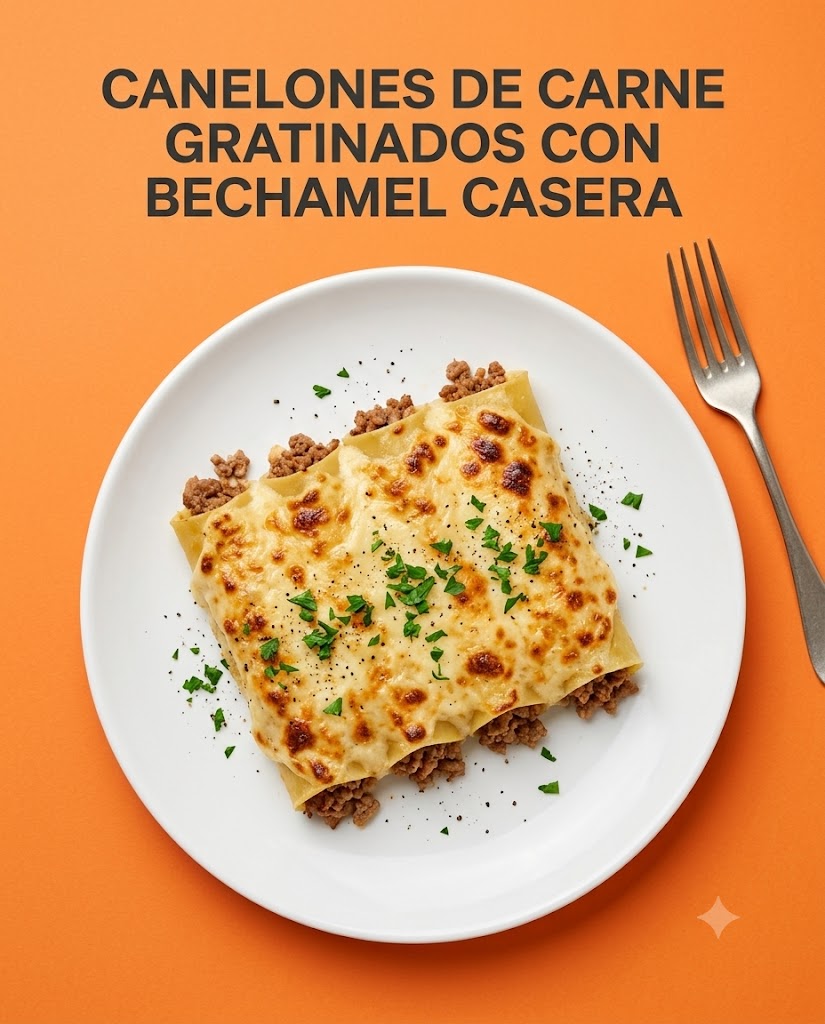 Canelones de carne gratinados y con bechamel casera