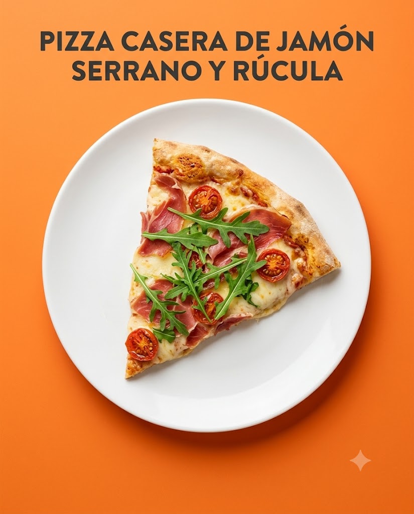 Pizza casera de jamón serrano y rúcula