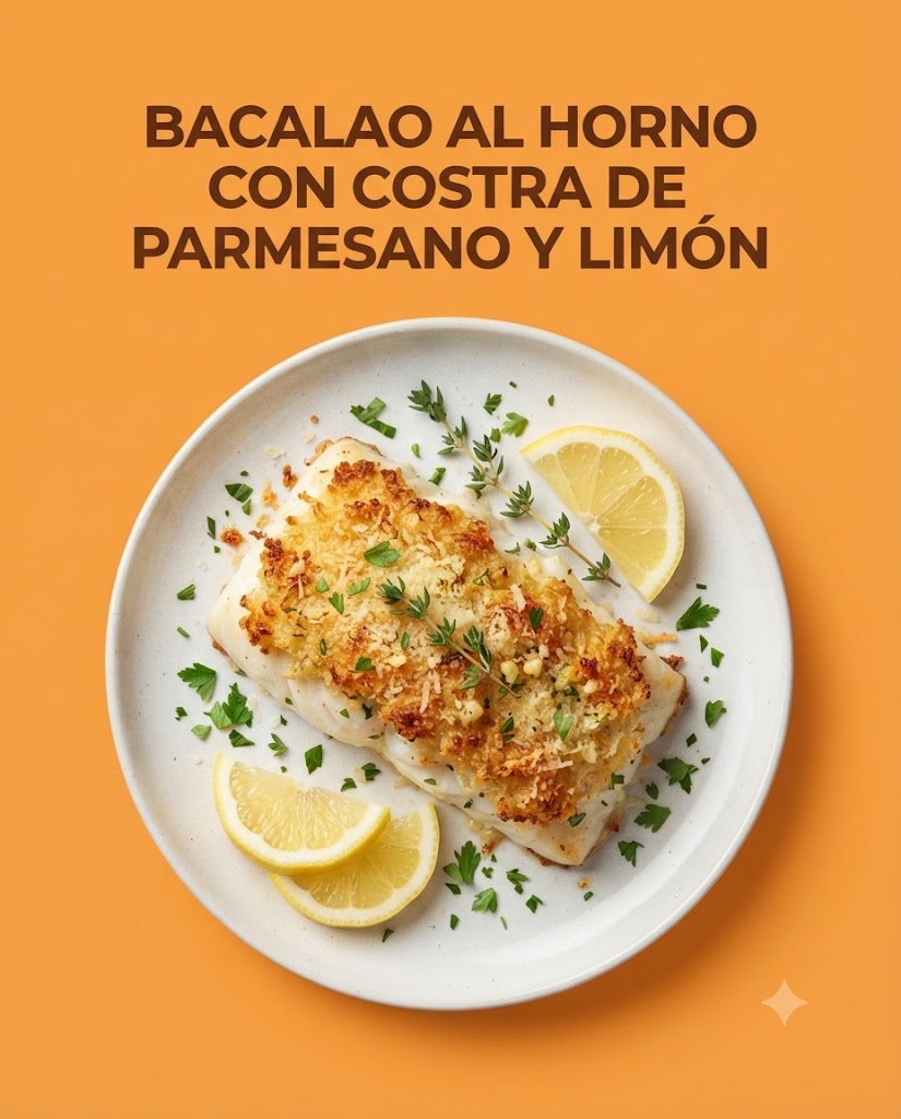 Bacalao al horno con costra de parmesano y limón