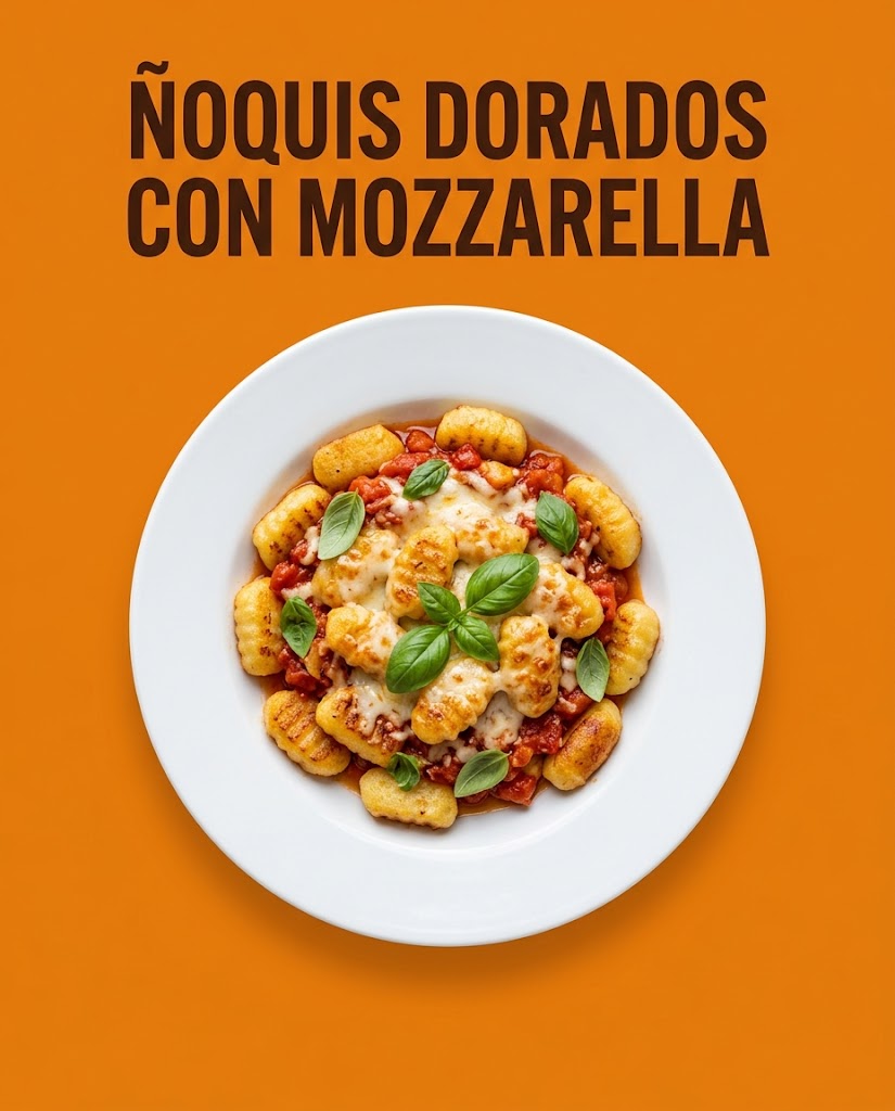 Ñoquis dorados con salsa de tomate casera y mozzarella
