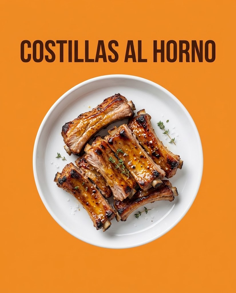 Costillas al horno glaseadas con miel y mostaza